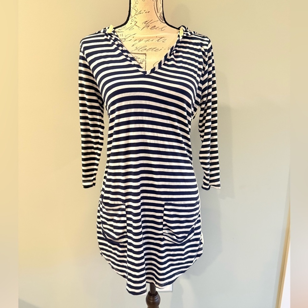 Navy and White Striped Women's Tunic/swim suit cover